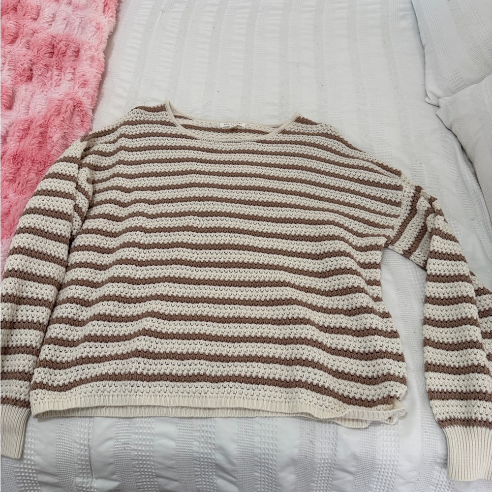 Francesca's Brown and Cream Striped Sweater